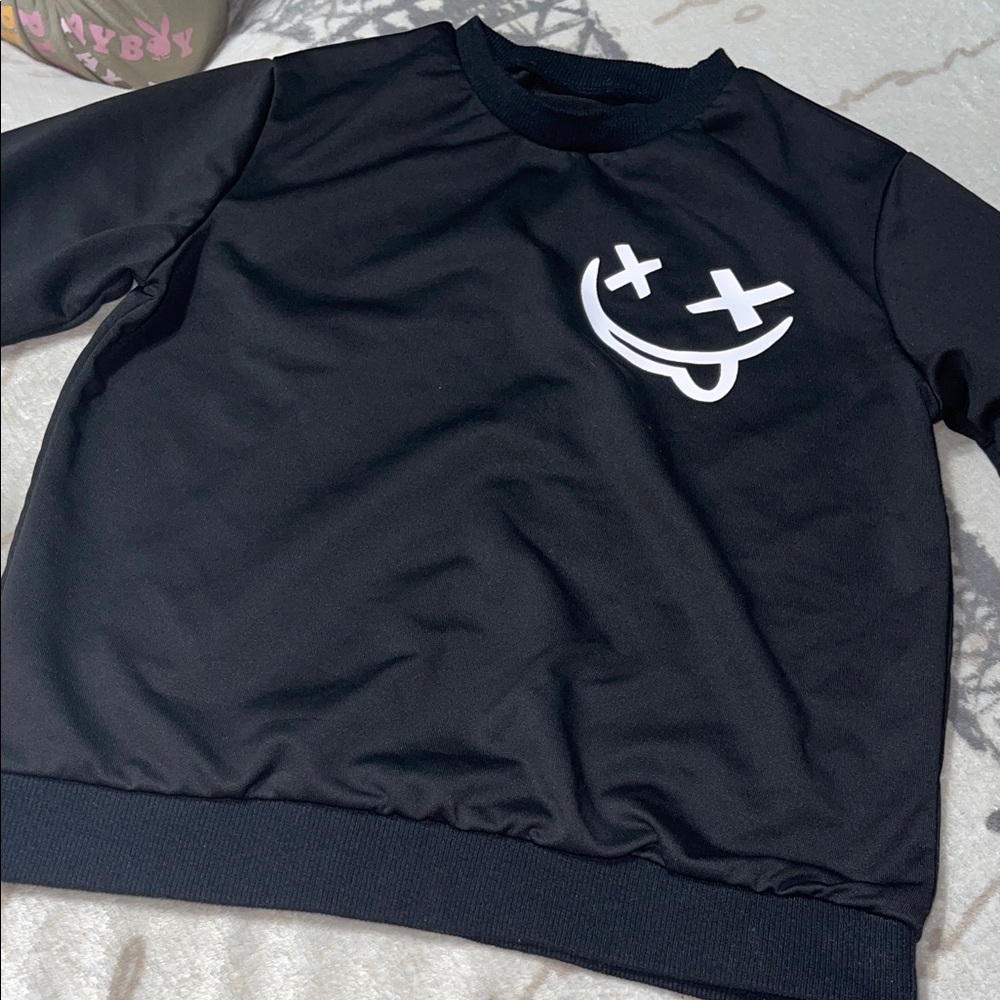 SHEIN Black Sweatshirt with White Smiley Design